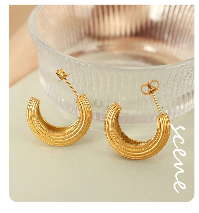 1 Pair IG Style Retro Classic Style C Shape Polishing Plating 304 Stainless Steel 18K Gold Plated Ear Studs