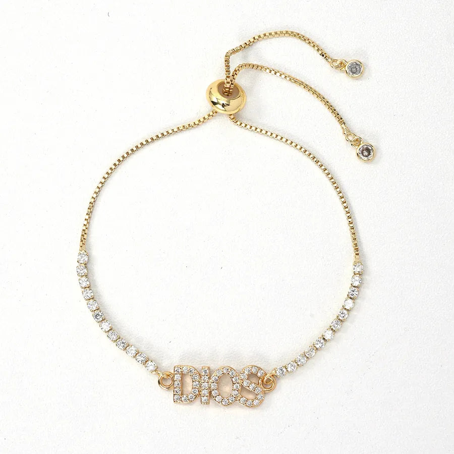 Wholesale Jewelry Classic Style Shiny Letter Heart Shape Copper Zircon Plating Bracelets box chain Tennis Chain