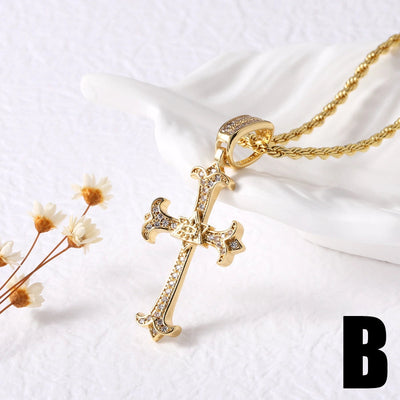 Jewelry Modern Style Simple Style Cross Eye Snake 201 Stainless Steel Copper Agate Zircon 18K Gold Plated Hollow Out Inlay Pendant Necklace