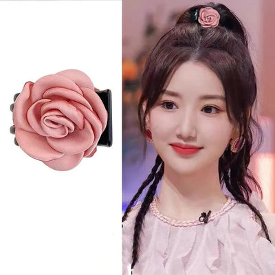Cute Grab Clip Summer Hairpin Atmosphere Sense Rose Pink Flower Hair Grab Cherry Butterfly Plate Hair Grab Edge Hairpin