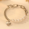 Elegant Heart Shape Titanium Steel 18K Gold Plated Beaded Chain Cuban Link Chain Curb Chain Paperclip Chain Bracelets In Bulk