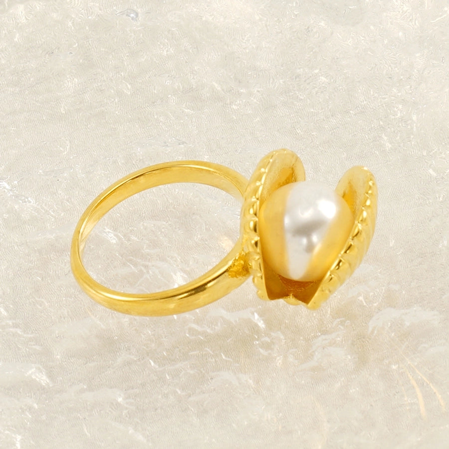 Jewelry IG Style Shell 304 Stainless Steel Artificial Pearls 18K Gold Plated Inlay Rings Earrings Necklace