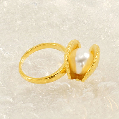 Jewelry IG Style Shell 304 Stainless Steel Artificial Pearls 18K Gold Plated Inlay Rings Earrings Necklace