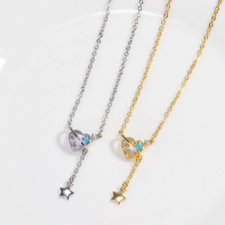 Metal Copper cable chain 18K Gold Plated White Gold Plated Inlay Heart Shape Artificial Gemstones Pendant Necklace