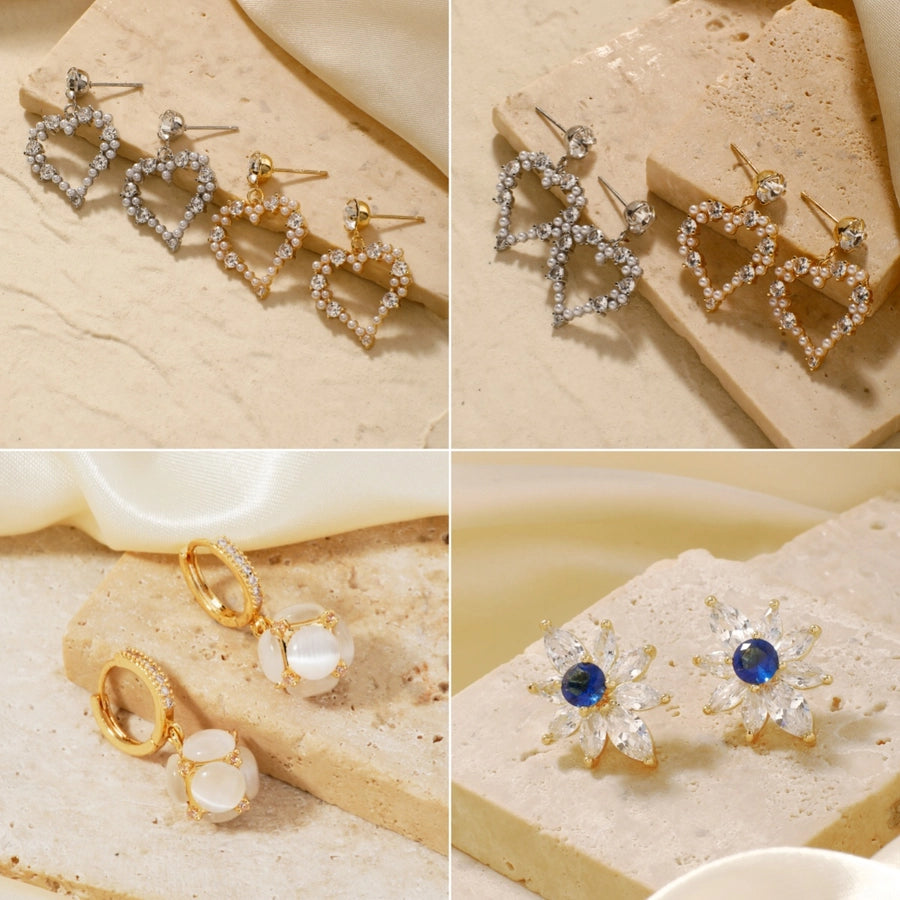 1 Pair Sweet Simple Style Shiny Geometric Heart Shape Inlay Copper Glass Zircon K Gold Plated Drop Earrings