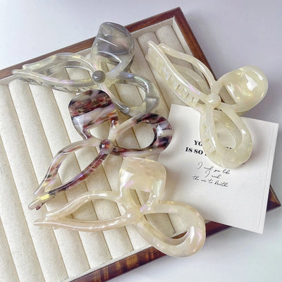 Super Fairy ~ Three-dimensional Bow Acetic Acid Grab Clip Temperament Gentle Ribbon Hairpin Sweet Large Shark Clip Women's Hair Accessories