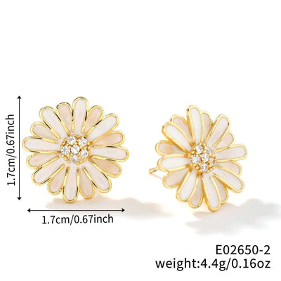 1 Pair Glam Pastoral Shiny Floral Inlay Copper Zircon K Gold Plated Rhodium Plated Ear Studs
