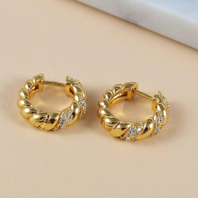 1 Pair IG Style Simple Style Shiny Geometric Irregular Copper Zircon 24K Gold Plated Hoop Earrings Ear Cuffs