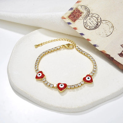 Copper Plating 18K Color Retention Zircon Drop Oil Heart Shape Eye Bracelet