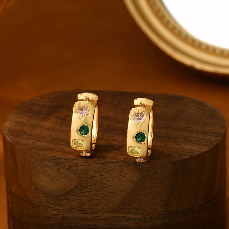 1 Pair Elegant Classical Sweet Circle Inlay Copper Freshwater Pearl Zircon 18K Gold Plated Earrings