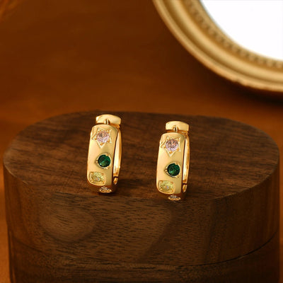 1 Pair Elegant Classical Sweet Circle Inlay Copper Freshwater Pearl Zircon 18K Gold Plated Earrings