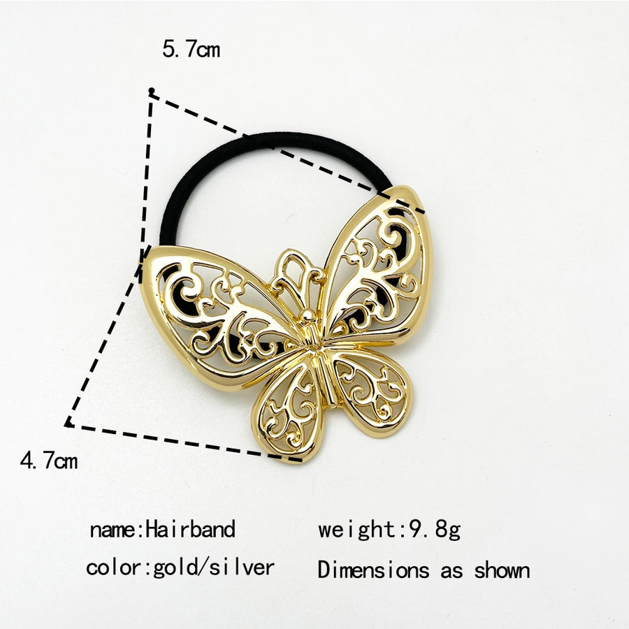 Women's Casual Elegant Sweet Butterfly Alloy Elastic Band Hollow Out Hair Tie