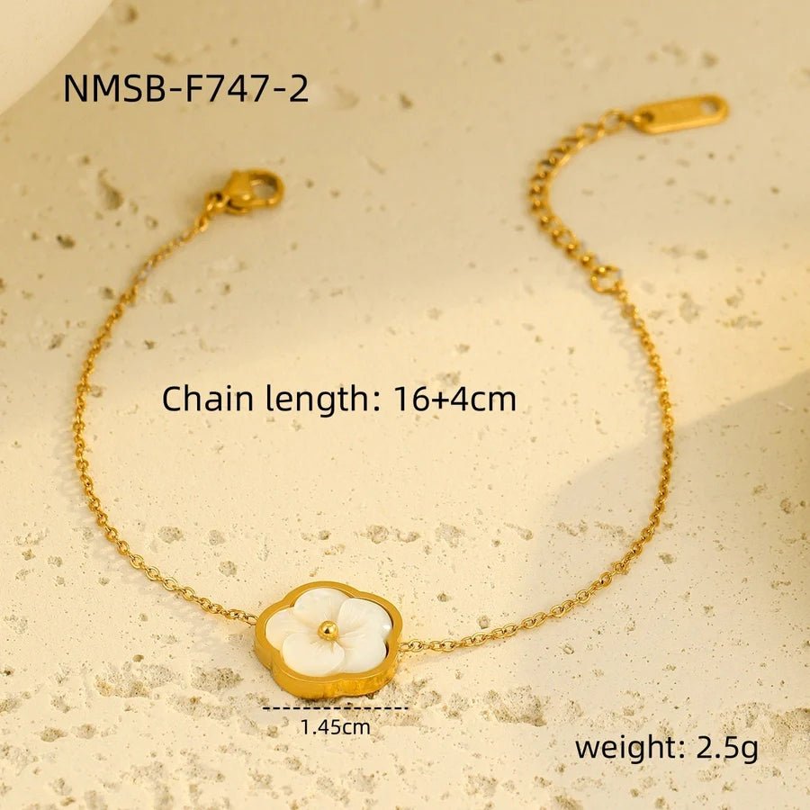 Jewelry Simple Style Flower 304 Stainless Steel Shell Zircon 18K Gold Plated Inlay Bracelets Earrings Necklace