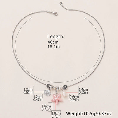 Hawaiian Vacation Starfish Shell Rhinestones Artificial Pearl Titanium Steel ceramics