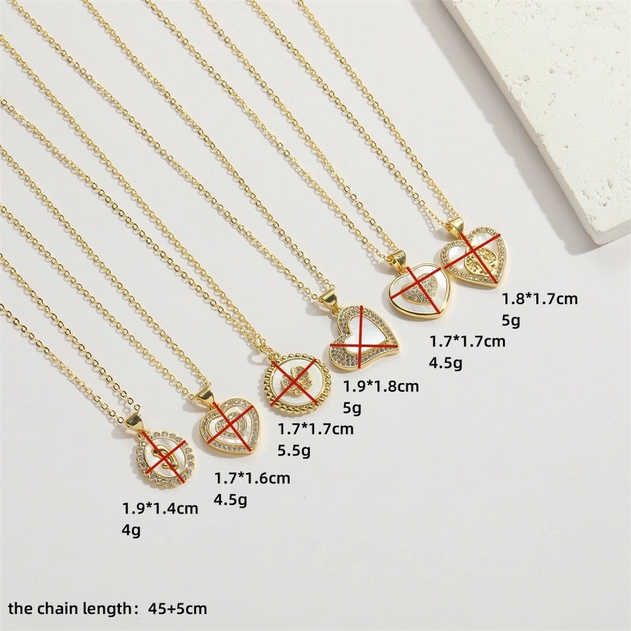 Shell Copper 14K Gold Plated Inlay Heart Shape Butterfly Zircon Pendant Necklace