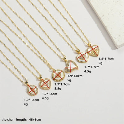 Shell Copper 14K Gold Plated Inlay Heart Shape Butterfly Zircon Pendant Necklace