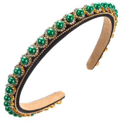 Women's Elegant Glam Round Imitation Pearl Cloth Inlay Rhinestones Hair Band