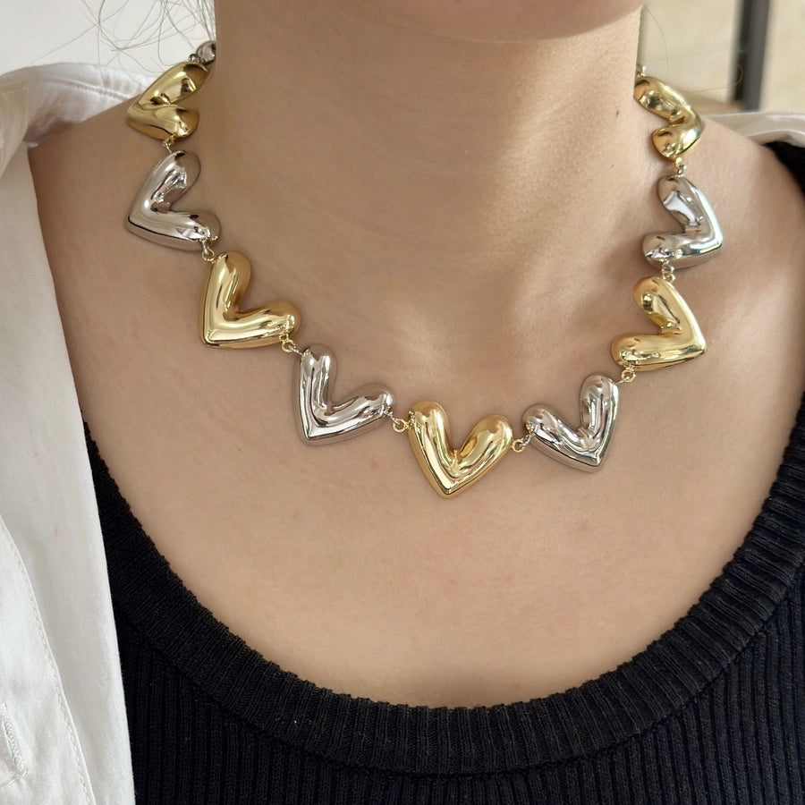 Retro Streetwear Heart Shape Copper  Necklace