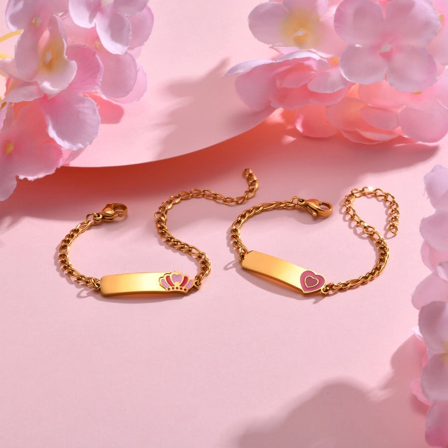 Basic Car Heart Shape Crown 304 Stainless Steel 18K Gold Plated Bracelets In Bulk