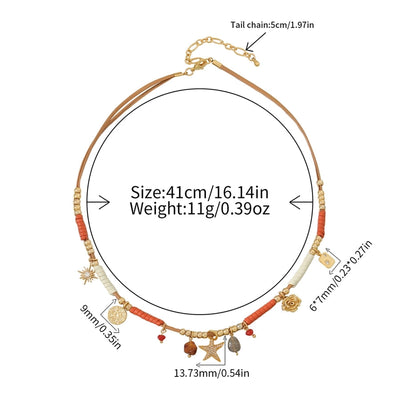 Casual Cute Commute Irregular natural stone Leather rope Copper Beaded Chain Woven Chain Necklace In Bulk