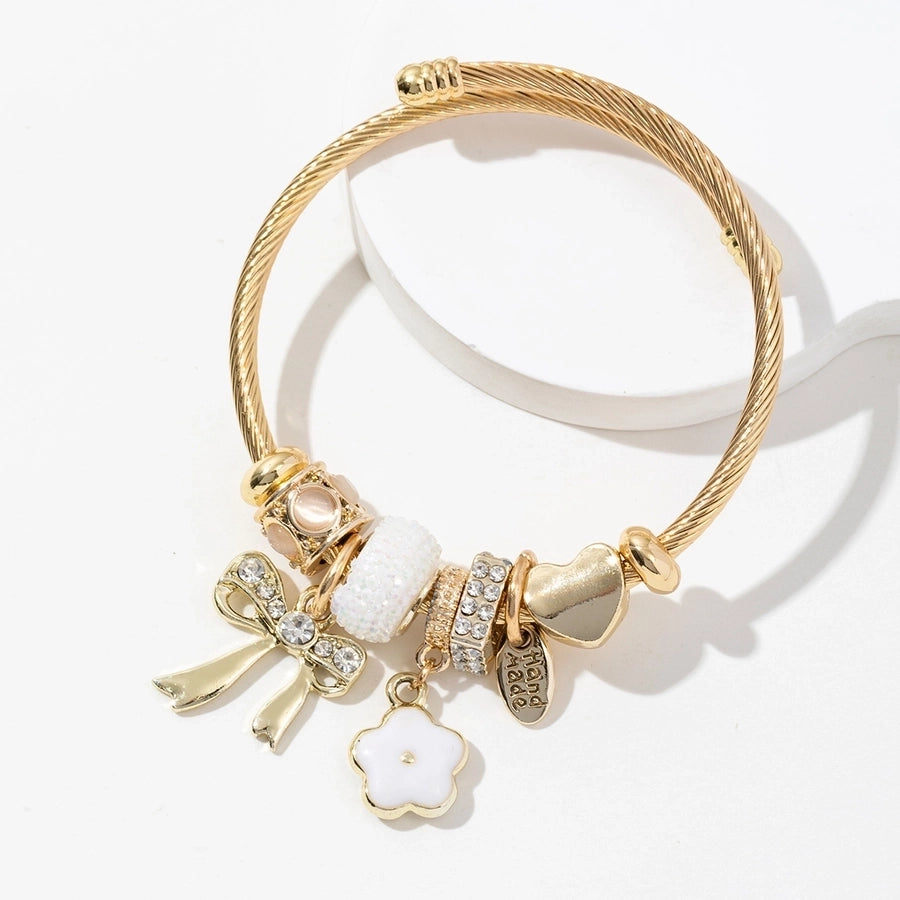 Elegant Lady Flower Bow Knot 304 Stainless Steel Alloy Artificial Crystal Bangle In Bulk