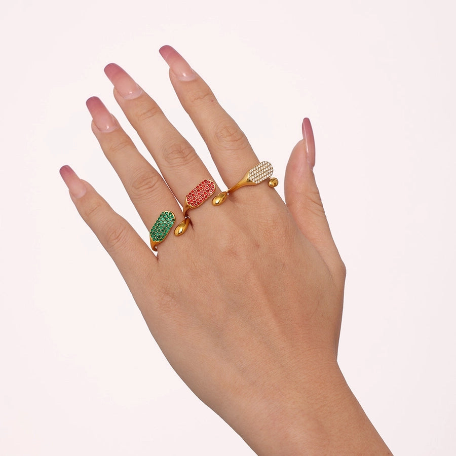 Jewelry Elegant Luxurious Geometric 304 Stainless Steel Zircon 18K Gold Plated Inlay Open Rings