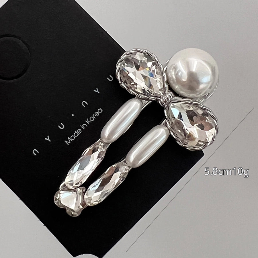 Women's Elegant Modern Style Classic Style Bow Knot Imitation Pearl Glass Inlay Imitation Pearl Glass Hair Clip