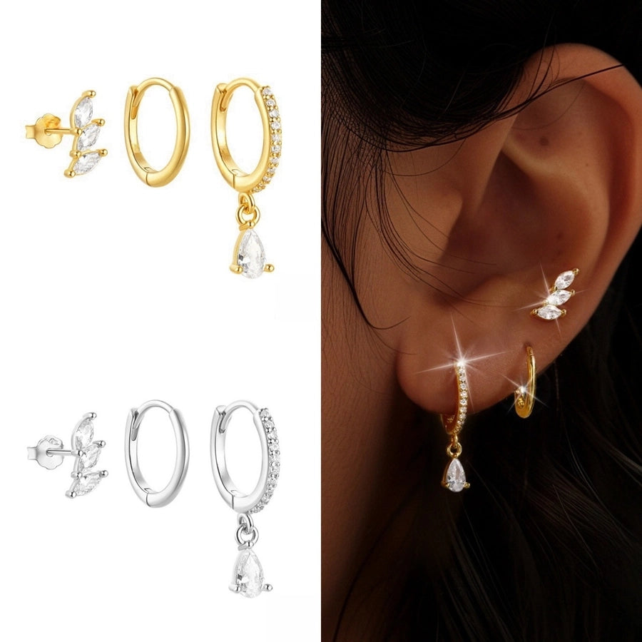 Copper 18K Gold Plated Inlay Round Zircon Earrings