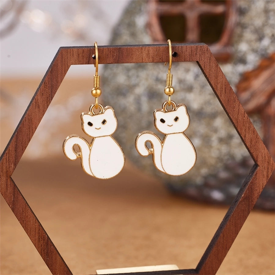 1 Pair Halloween Cute Cat Enamel 304 Stainless Steel 18K Gold Plated Drop Earrings