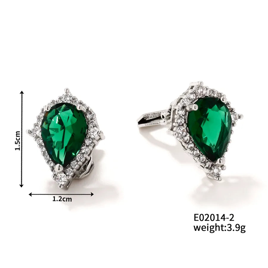 1 Pair Glam Shiny Water Droplets Plating Inlay Copper Zircon Rhodium Plated Ear Studs