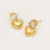 1 Pair Retro Sweet Round Heart Shape Inlay 304 Stainless Steel Zircon 18K Gold Plated Drop Earrings