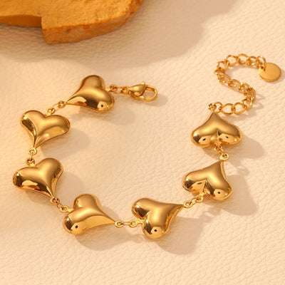 Stainless Steel Multiple Peach Heart Necklace Bracelet Affordable Luxury Fashion High-Grade Heart Hollow Titanium Steel No Fading Necklace Bracelet Jewellery Suit