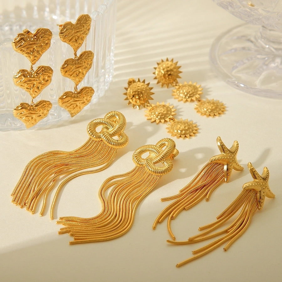 1 Pair IG Style Star Heart Shape Tassel Plating 304 Stainless Steel 18K Gold Plated Drop Earrings