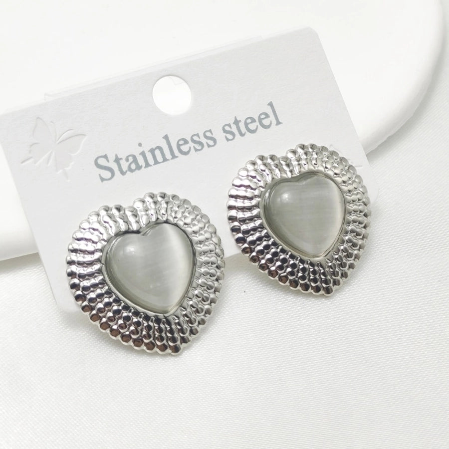 1 Pair Elegant Retro Commute Heart Shape 304 Stainless Steel Ear Studs