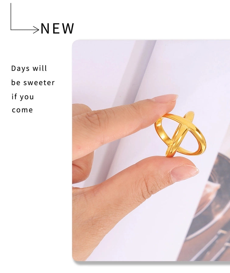 Jewelry Simple Style Classic Style Solid Color Titanium Steel 18K Gold Plated Plating Rings