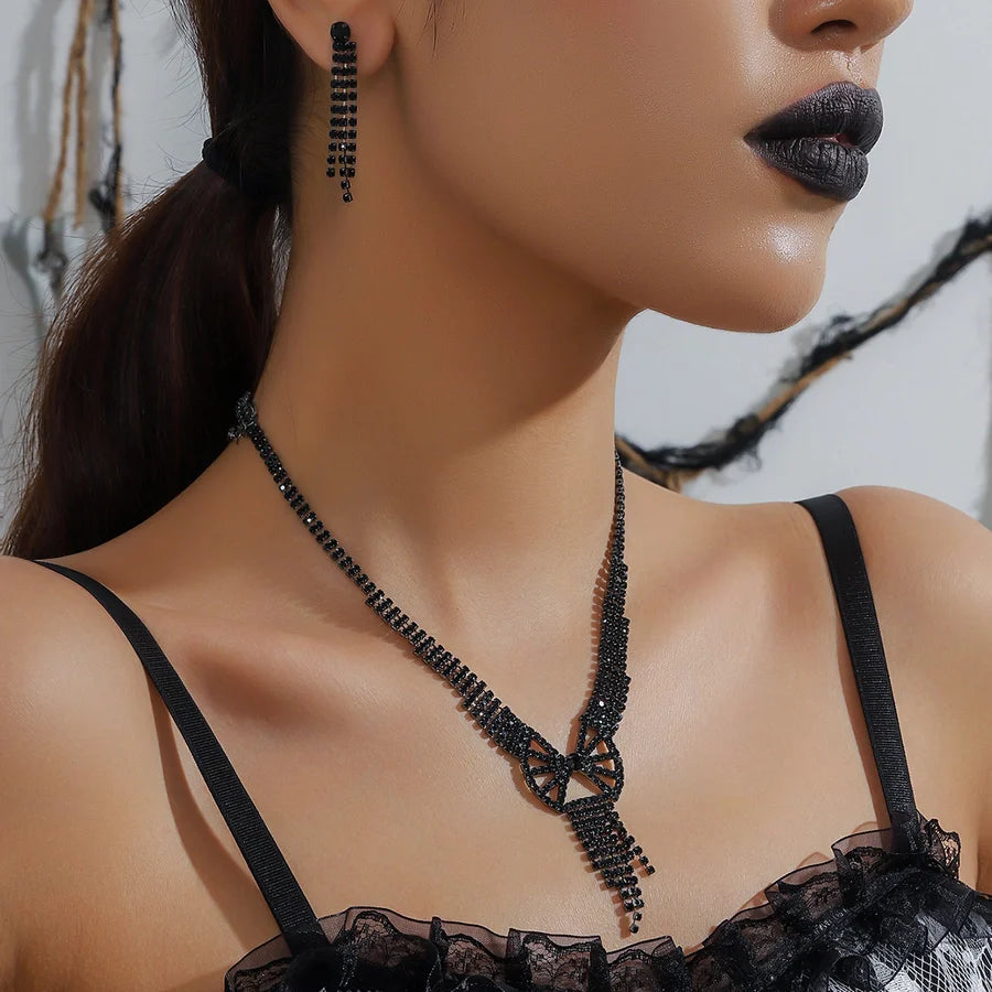 Jewelry Glam Shiny Bow Knot Rhinestone Copper Jewelry Set