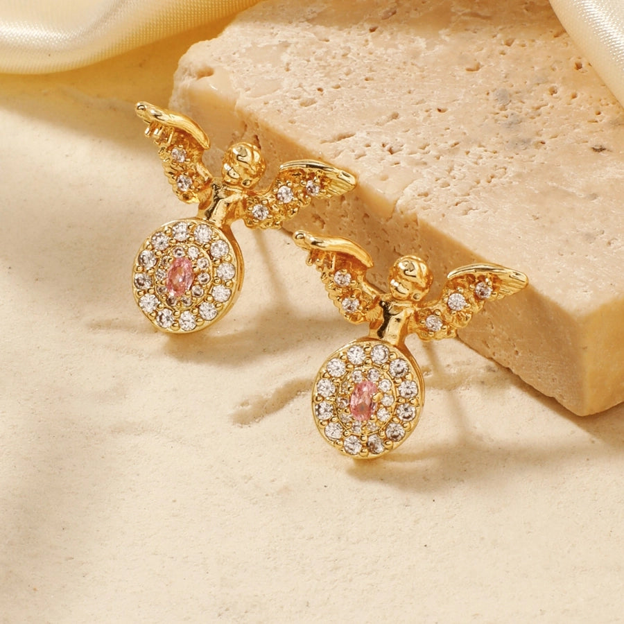1 Pair Elegant Glam Shiny Geometric Inlay Copper Zircon K Gold Plated Rhodium Plated Drop Earrings