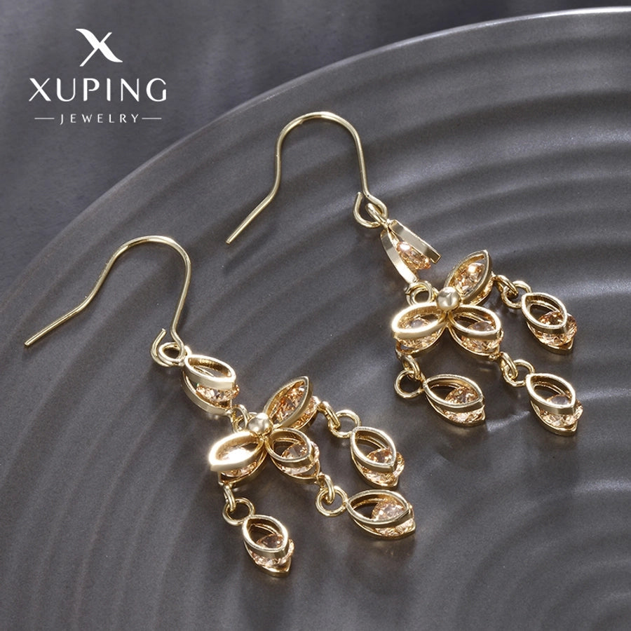 1 Pair Lady Sweet Geometric Tassel Plating Copper Artificial Gemstones 18K Gold Plated Drop Earrings