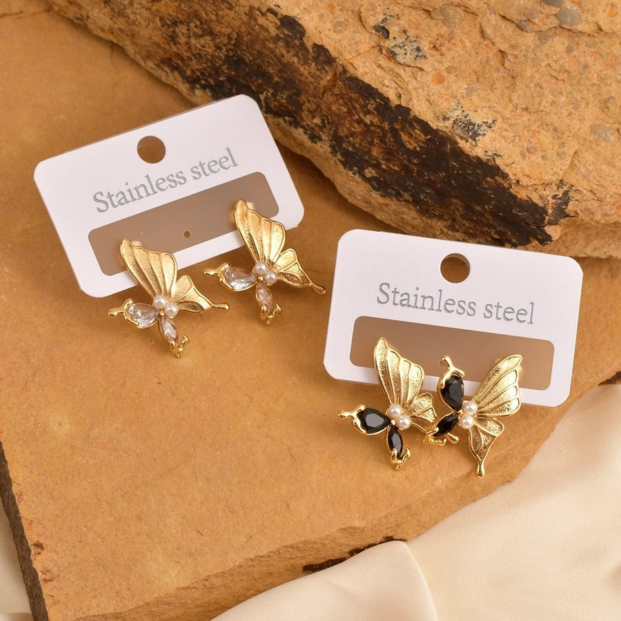 1 Pair Elegant Luxurious Shiny Butterfly 304 Stainless Steel 18K Gold Plated Ear Studs