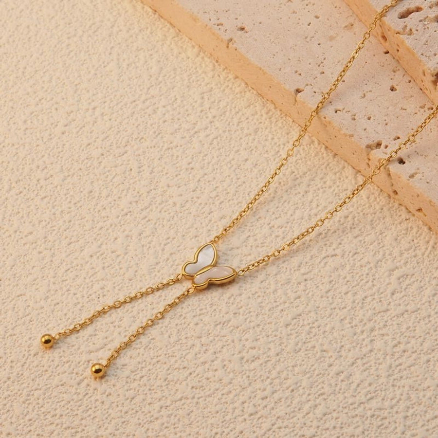 Jewelry Sweet Simple Style Butterfly 304 Stainless Steel Acrylic Shell 18K Gold Plated Plating Butterfly Pendant Necklace