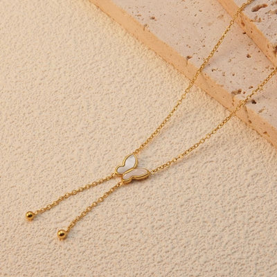 Jewelry Sweet Simple Style Butterfly 304 Stainless Steel Acrylic Shell 18K Gold Plated Plating Butterfly Pendant Necklace