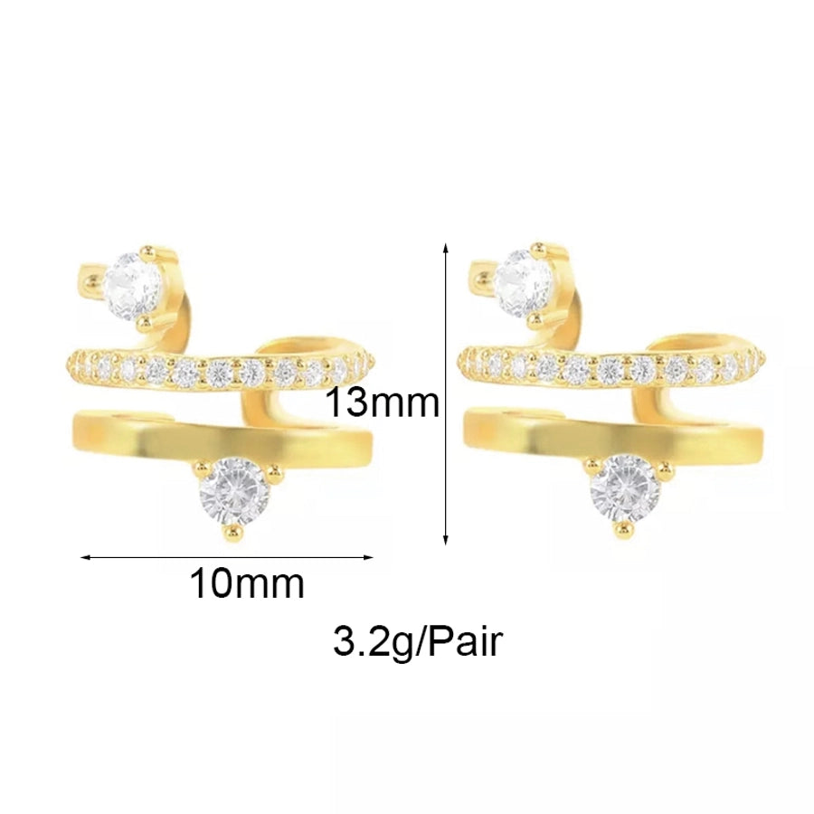 1 Pair IG Style French Style Geometric Copper Zircon 24K Gold Plated Hoop Earrings Ear Cuffs