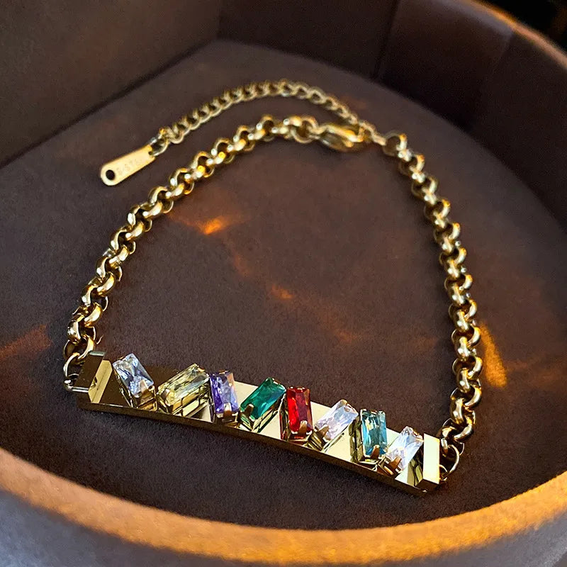 sweet colorful rectangle copper inlay zircon bracelets