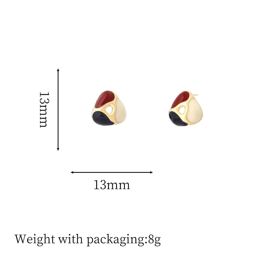 1 Pair Vintage Style Simple Style Geometric Round Heart Shape Plating Inlay Copper Natural Stone Zircon 18K Gold Plated Ear Studs