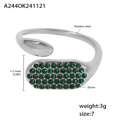 Jewelry Elegant Luxurious Geometric 304 Stainless Steel Zircon 18K Gold Plated Inlay Open Rings