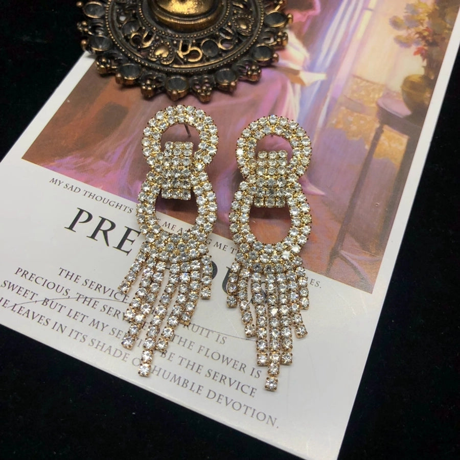 1 Pair Vintage Style Classic Style Geometric Inlay Copper Rhinestones Drop Earrings