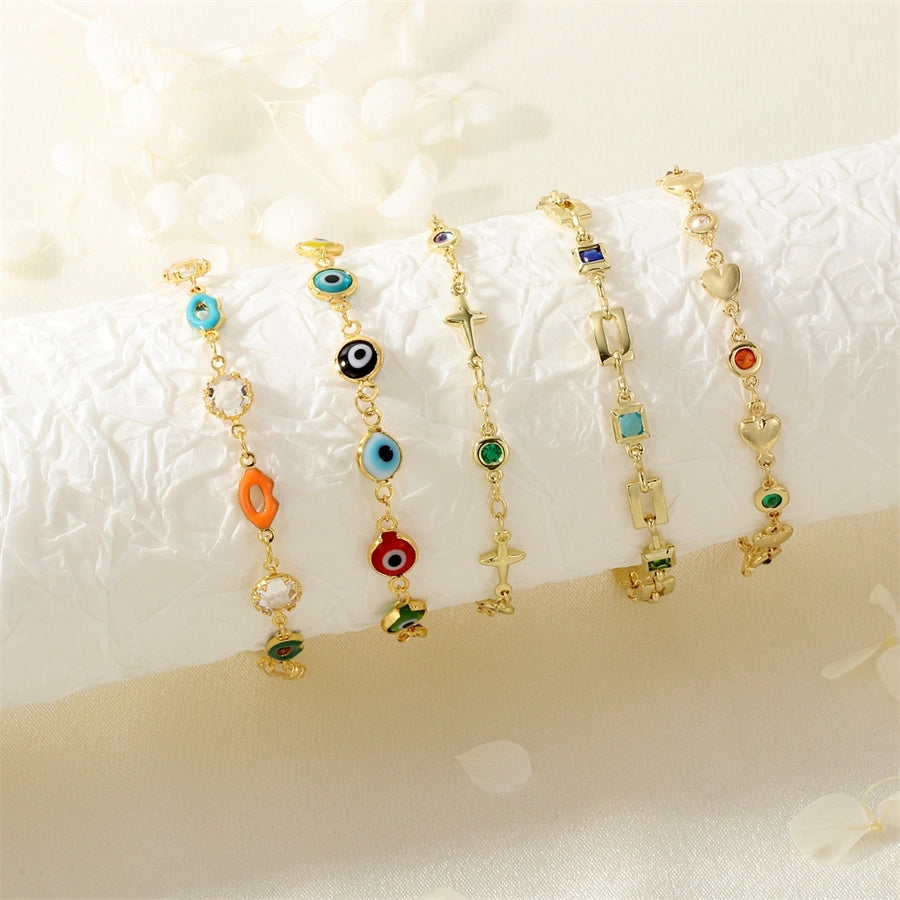 Jewelry IG Style Facial Features Eye  Face Copper Zircon Enamel Inlay Bracelets Necklace
