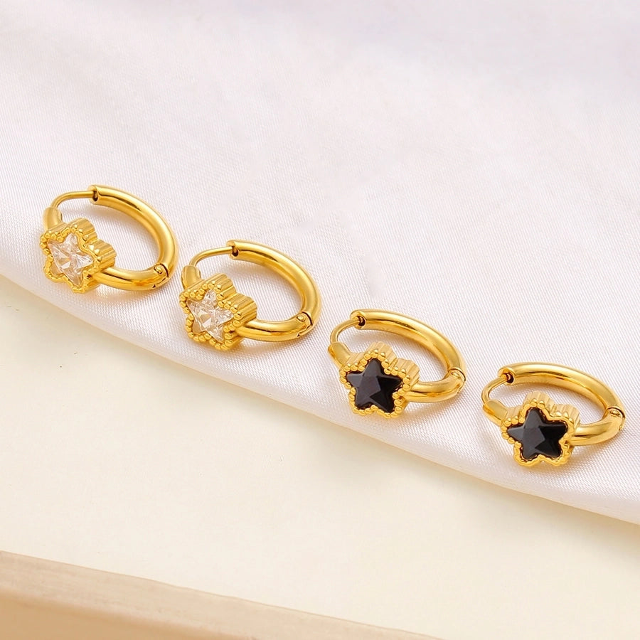 1 Pair Simple Style Commute Pentagram 304 Stainless Steel 316 Stainless Steel  Rhinestones 18K Gold Plated Earrings