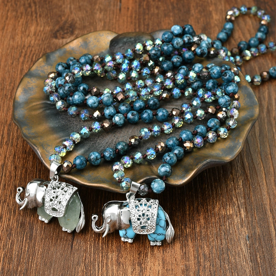 Casual Simple Style Streetwear Elephant Alloy natural stone Pendant Necklace In Bulk