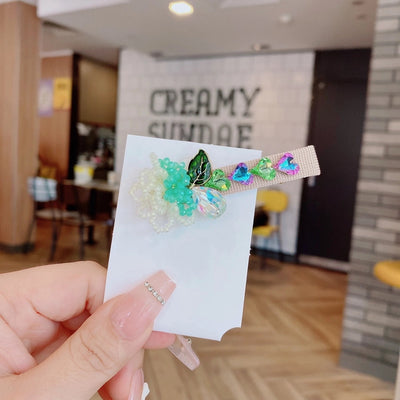 ig style sweet leaves flower artificial crystal alloy beaded inlay rhinestones hair clip